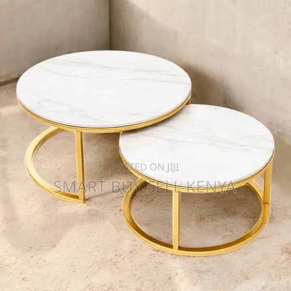 Modern Gold Frame Marble Nesting Tables for Living Room
