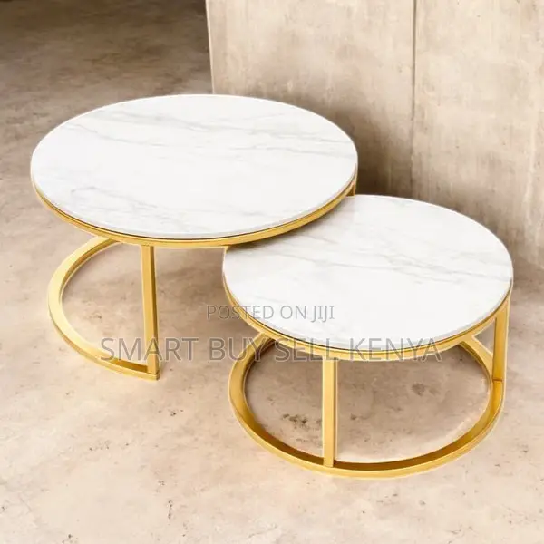 Elegant White Marble Nesting Coffee Tables With Gold Base