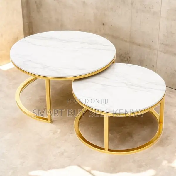Luxury Round Marble Nesting Tables With Durable Gold Frame