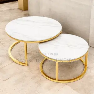 Stylish Modern Marble Nesting Coffee Tables With Gold Legs