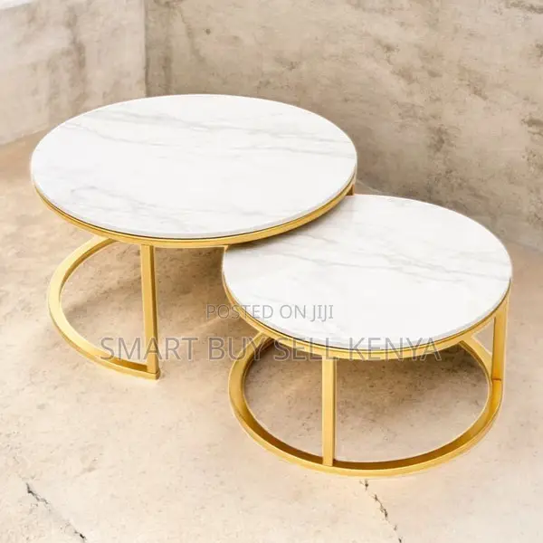 Modern White Marble Nesting Coffee Tables With Gold Steel Base