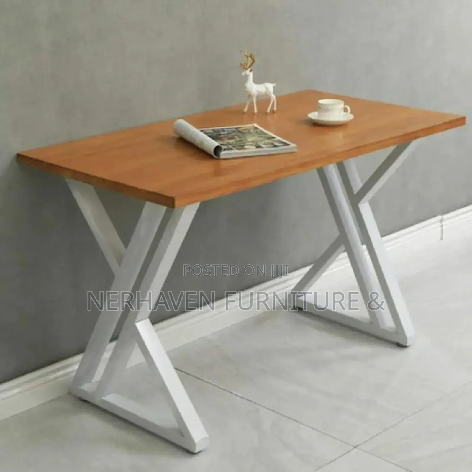 Modern Study Table With Metal Frame Wooden Top