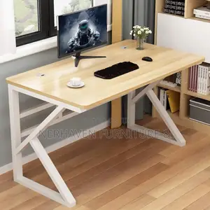 Sturdy Wooden Top Desk With Metallic Frame