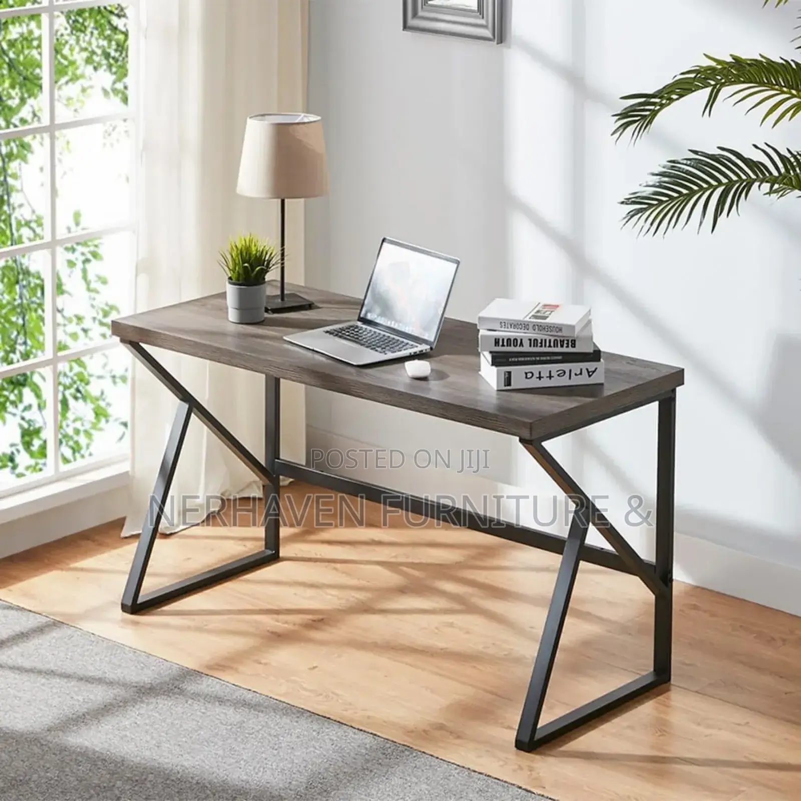 Unique Metallic Frame Office Table With Wood Surface
