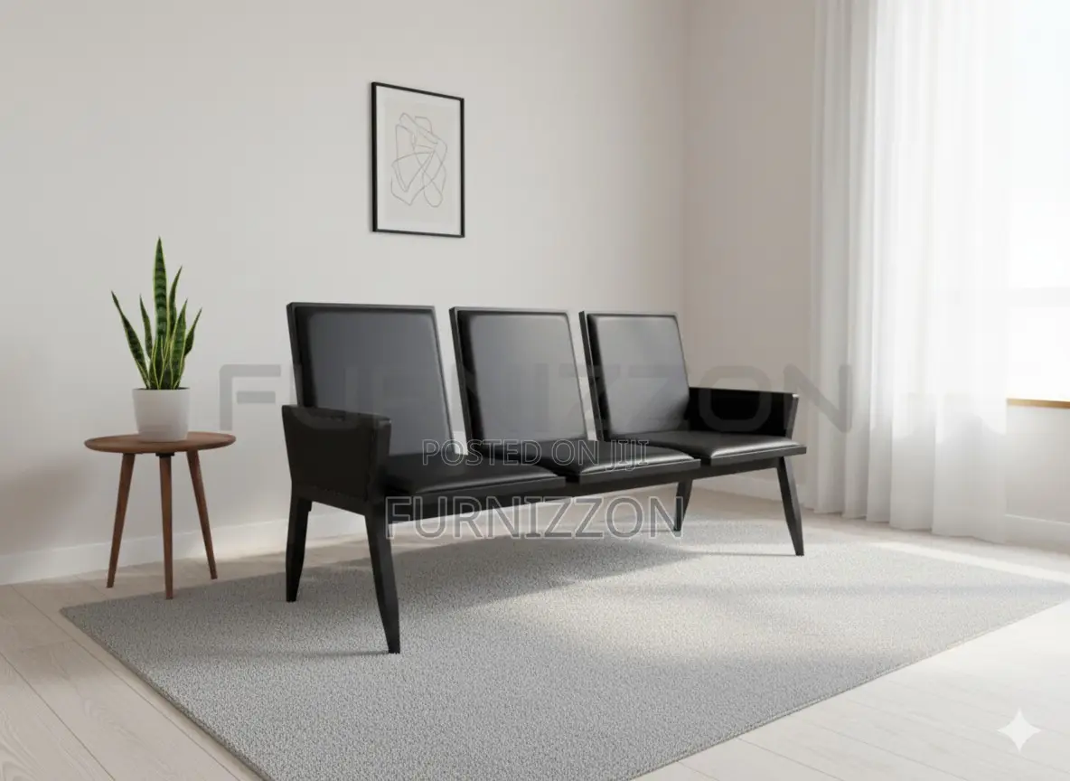 Stylish 3-Seater Pu Black Office Bench