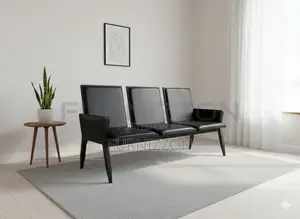 Stylish 3-Seater Pu Black Office Bench