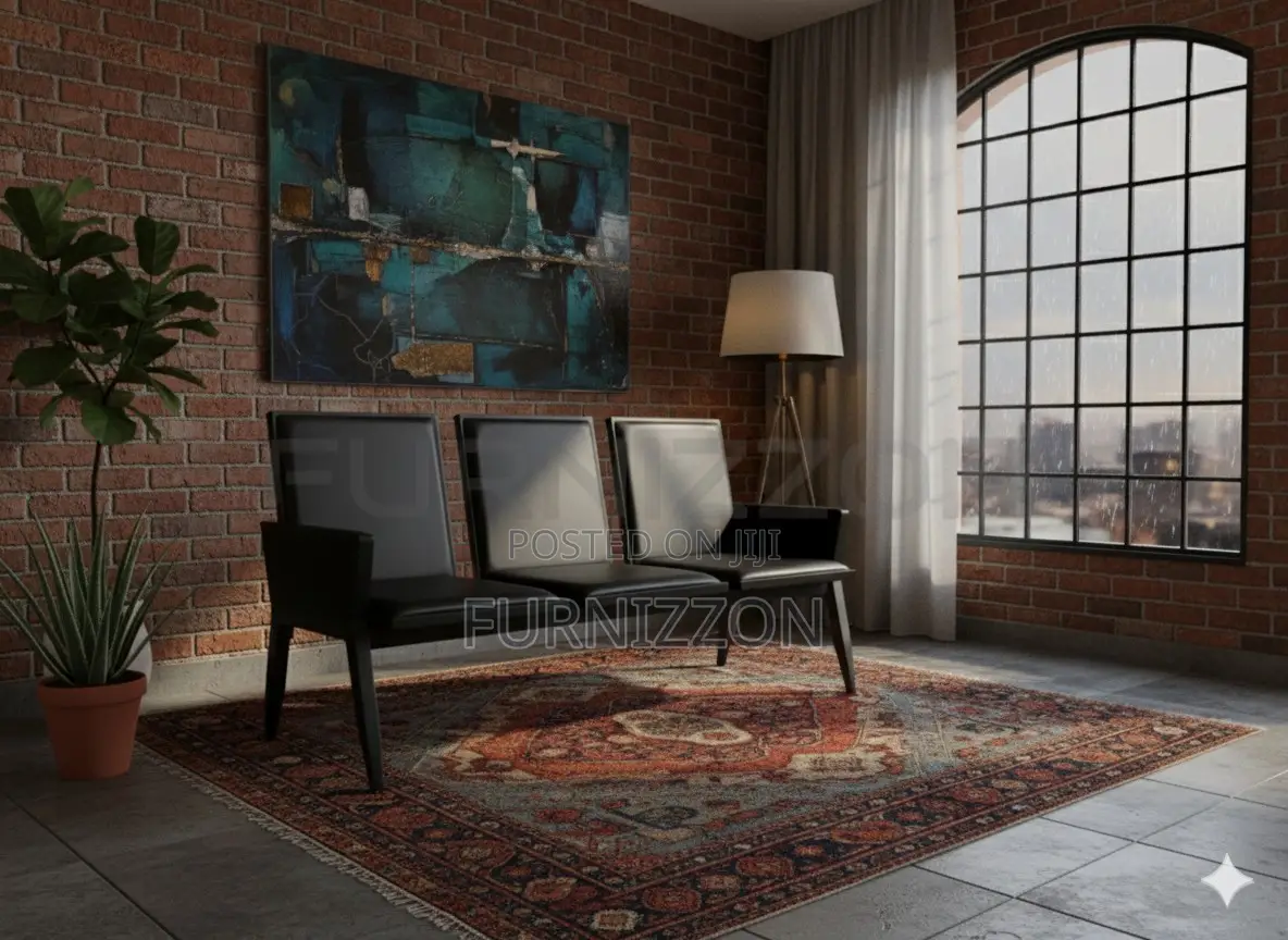 Contemporary 3-Seater Black Pu Bench