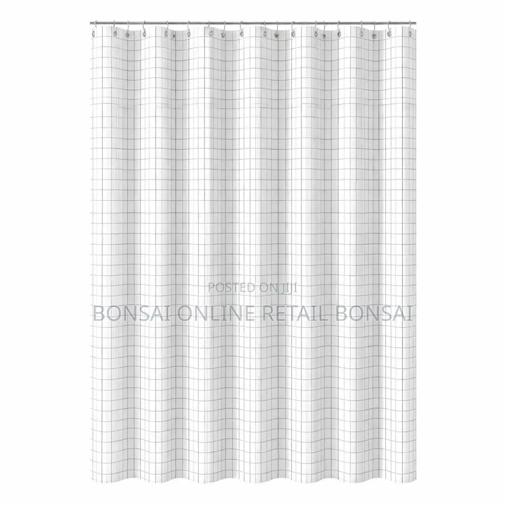 Peva Waterproof Shower Curtain 180×200cm White Plaid With Hooks