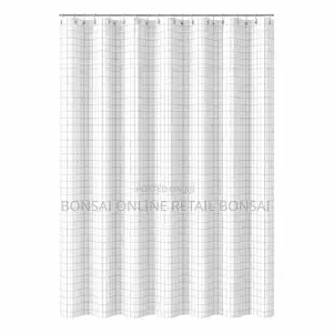 Peva Waterproof Shower Curtain 180×200cm White Plaid With Hooks