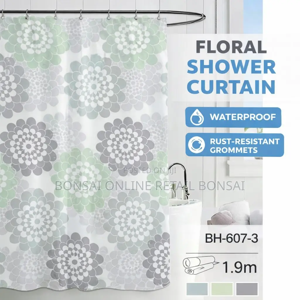 Peva Waterproof Shower Curtain 180×200cm White Plaid With Hooks