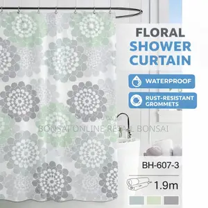 Peva Waterproof Shower Curtain 180×200cm White Plaid With Hooks