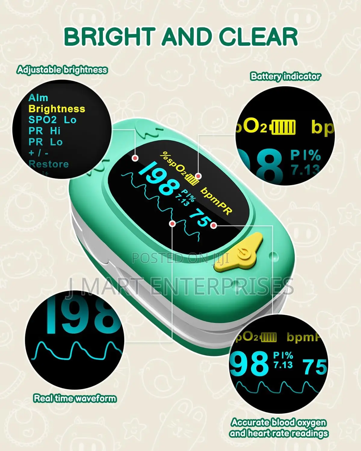 Pulse Oximeter for Kids- Baby Oxygen Pulse Oximeter Fingertip,