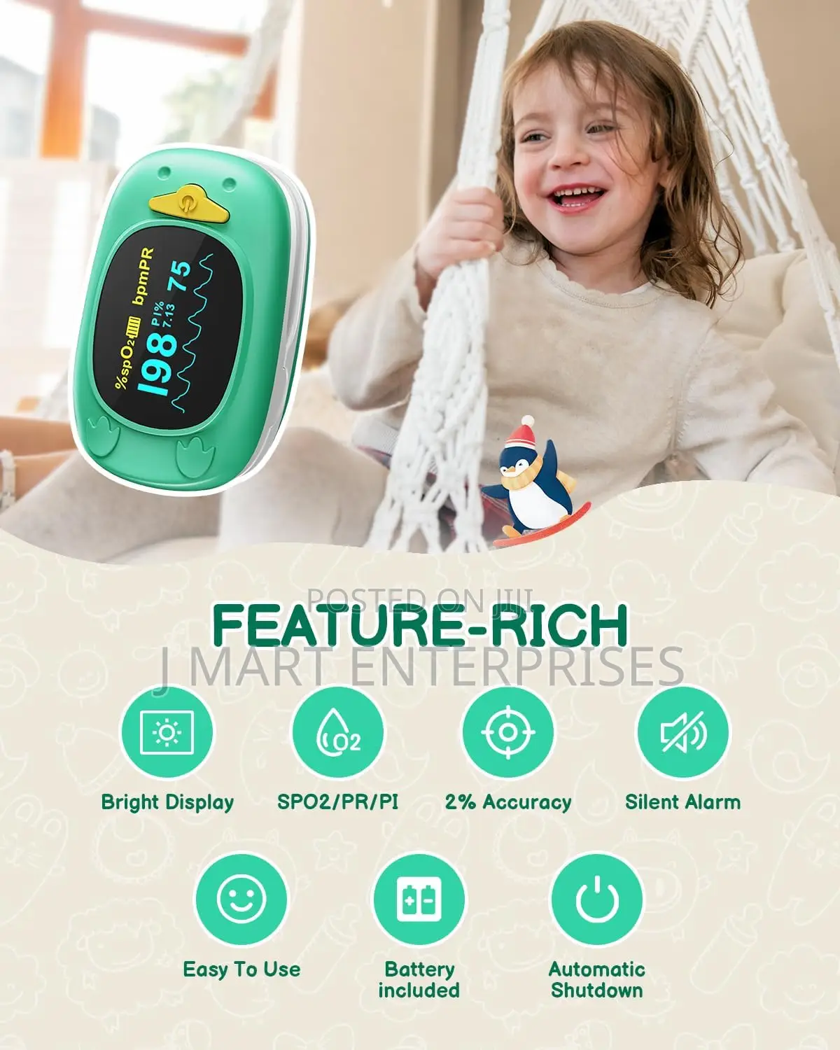 Pulse Oximeter for Kids- Baby Oxygen Pulse Oximeter Fingertip,