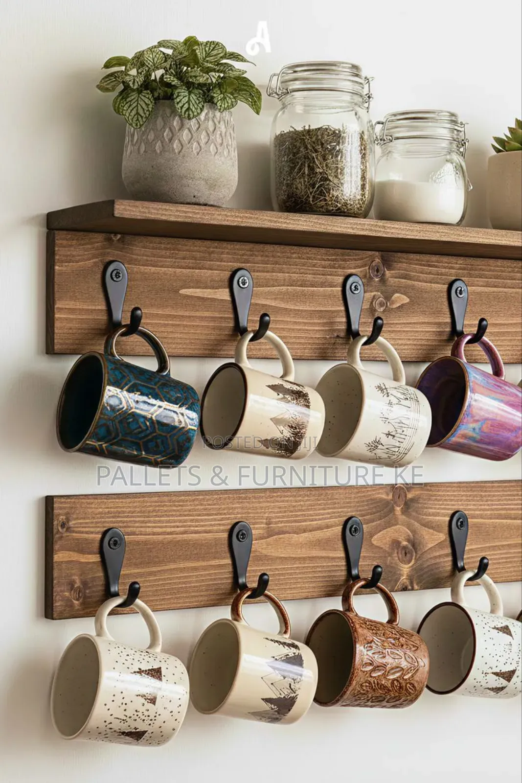 Wall-mounted Wooden Cup Rack