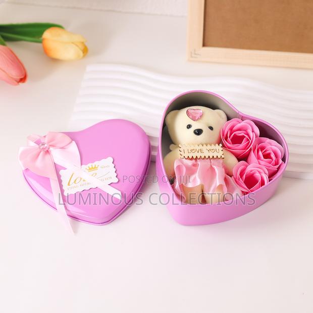 Valentine Gift Set. 3 Flowers, 1 Teddy, 1 Gift Box