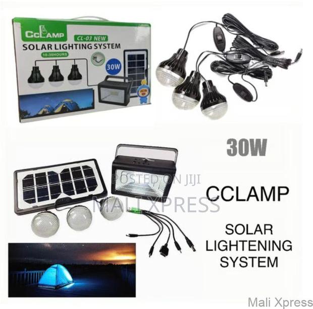 30w Cclamp Cl-03 Solar Lighting Kit With Power Bank, 3 Led Bulbs,