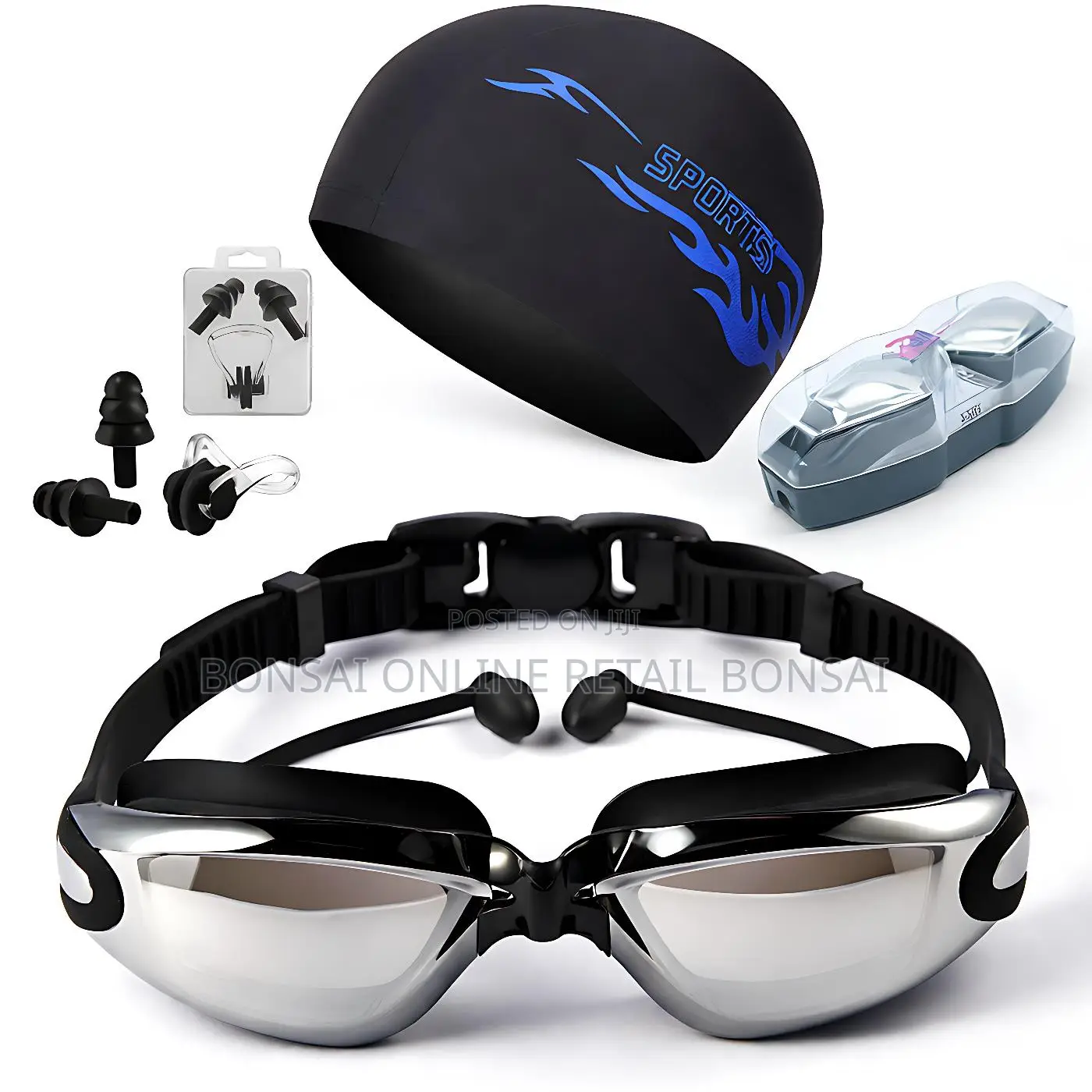 4pcs Anti-Fog Swimming Goggles Set With Cap Earplugs Nose Clip
