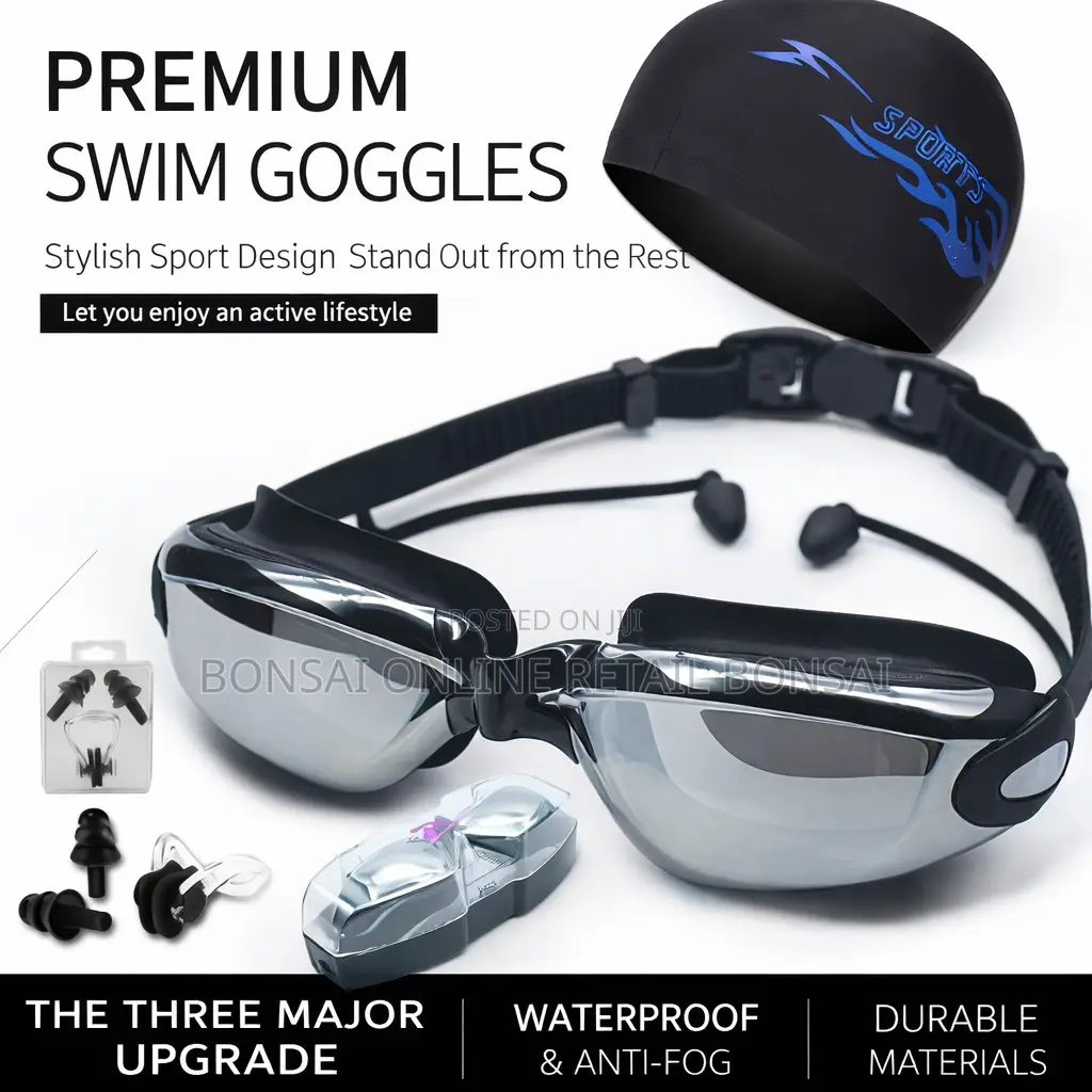 4pcs Anti-Fog Swimming Goggles Set With Cap Earplugs Nose Clip