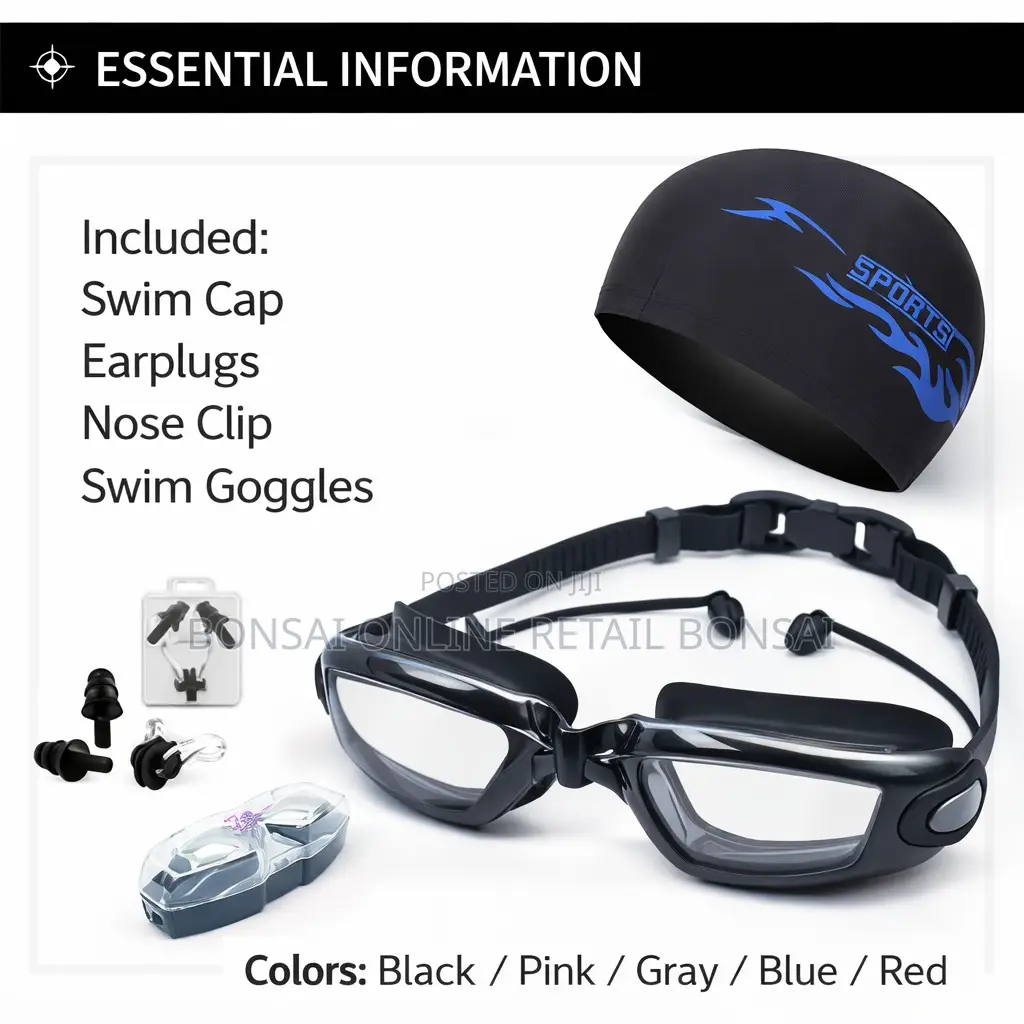 4pcs Anti-Fog Swimming Goggles Set With Cap Earplugs Nose Clip