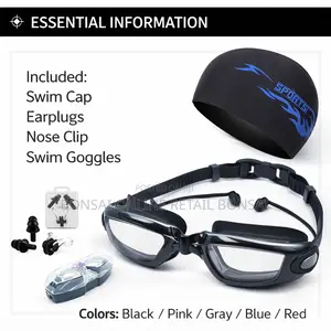 4pcs Anti-Fog Swimming Goggles Set With Cap Earplugs Nose Clip