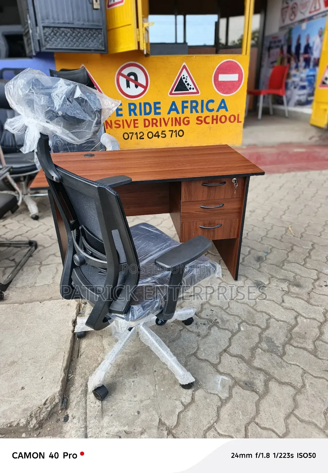1.2 Mtr Office Desk Dark Brown + Orthopedic Office Chair