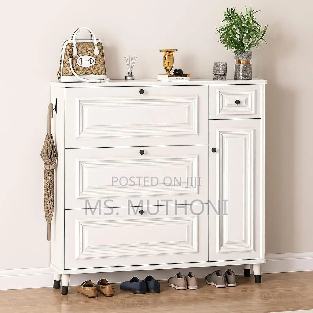 (120*100*24cm, )Luxury White Ultra-Thin Shoe Cabinet.