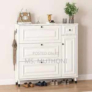 (120*100*24cm, )Luxury White Ultra-Thin Shoe Cabinet.