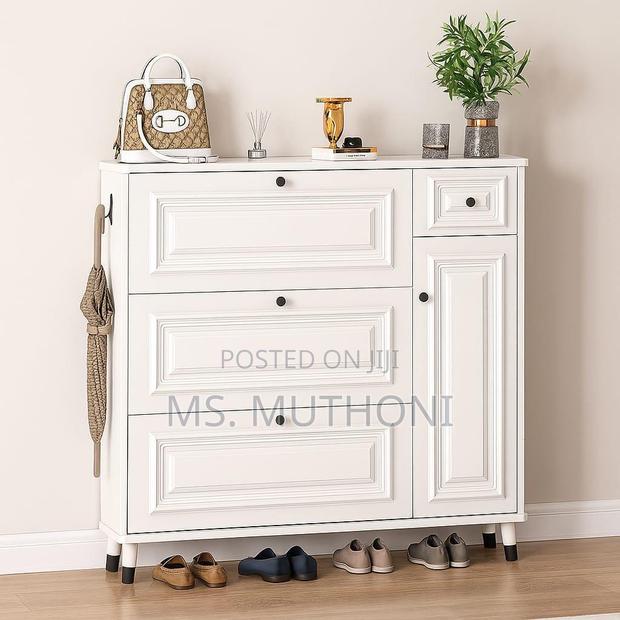 (120*100*24cm, )Luxury White Ultra-Thin Shoe Cabinet.