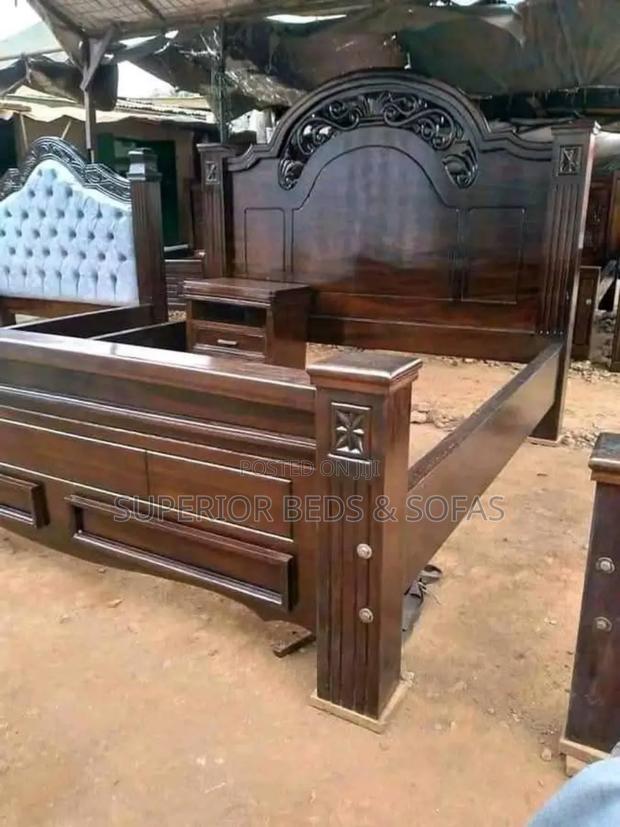 Traditional Designed Carved Wooden Bed Size 5 by 6 - main view