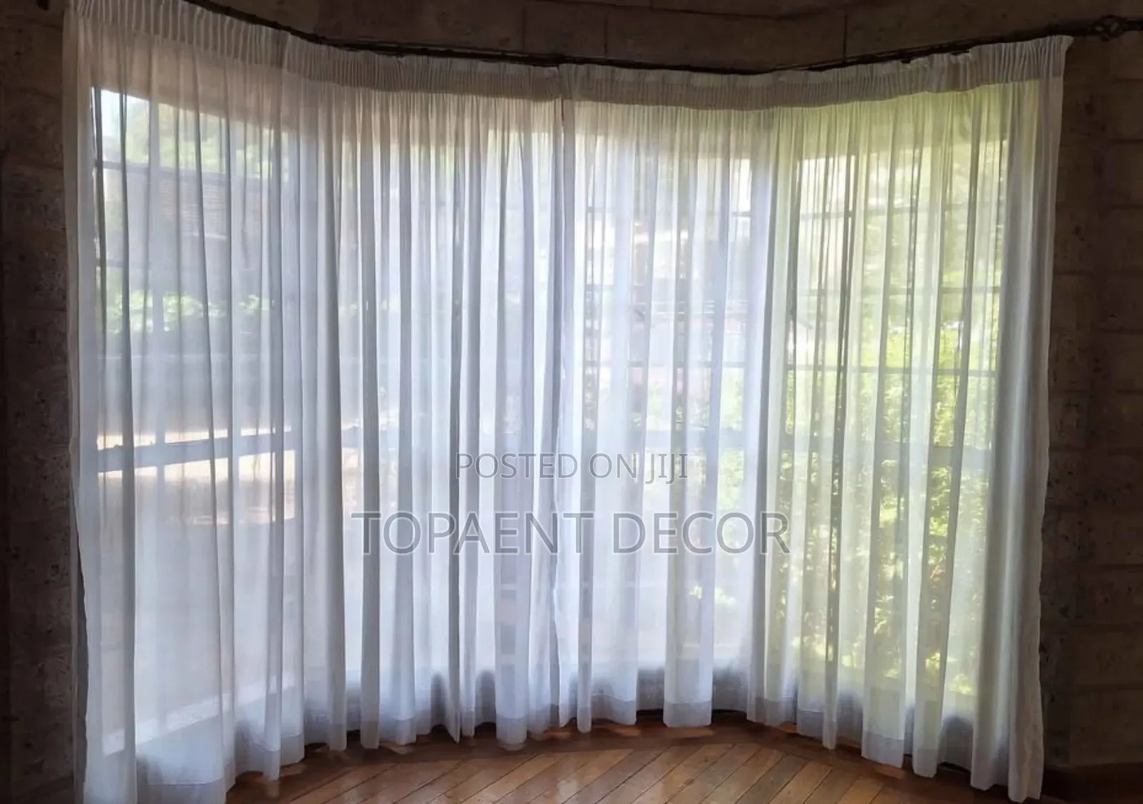 Corner Windows Plain White  Hook Tape Window Sheers