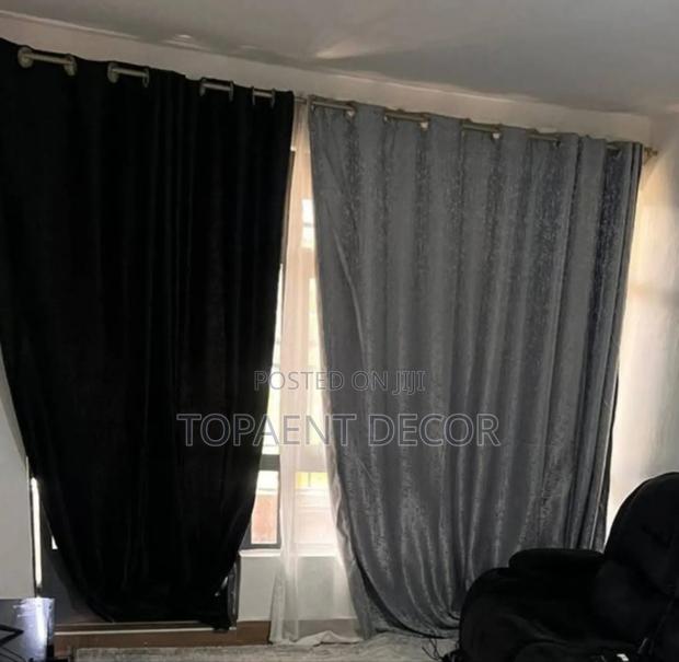 Black And Grey Quality Fabric Eyelates Living Room Window Curtains
