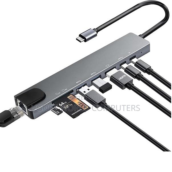 Type -C Adapter 8 in 1 Hub Adapter, Usb C Hdmi, Ethernet, Usb 3.0, - thumbnail 2