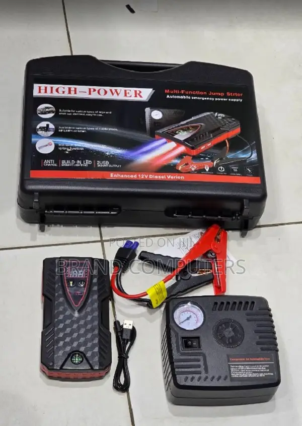 Portable High-Capacity Jump Starter With Air Pump