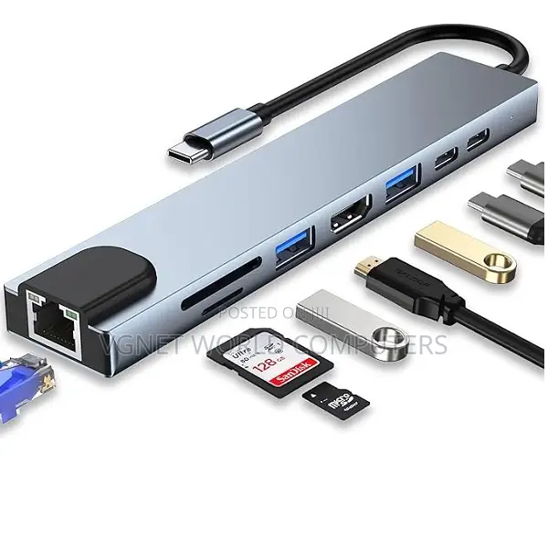 Type C 8 in 1 Hub With Usb C,Hdmi ,Usb A,Ethernet,Tf Card