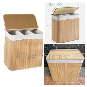 *3 Grid Foldable Bamboo Laundry Basket*