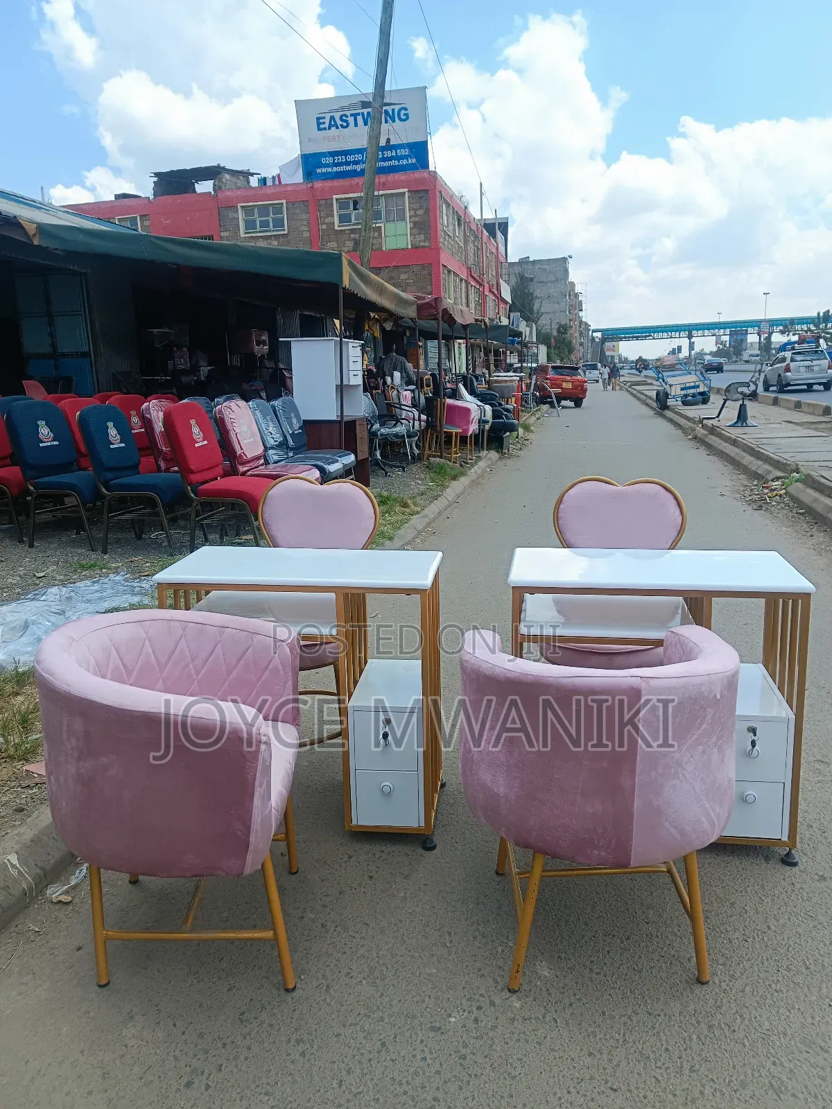 Baby Pink 2 Manicure Sets, With Marble Tops Tables And Drawers