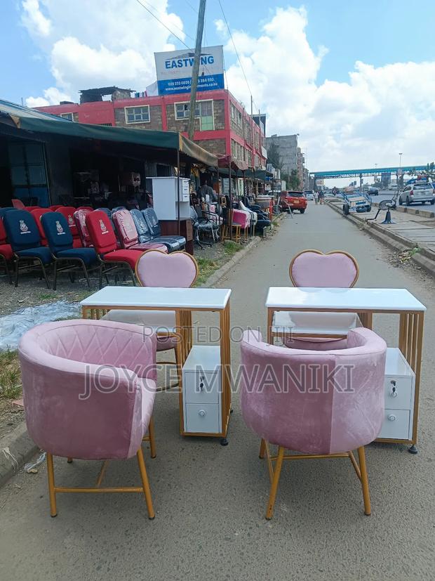 Baby Pink 2 Manicure Sets, With Marble Tops Tables And Drawers