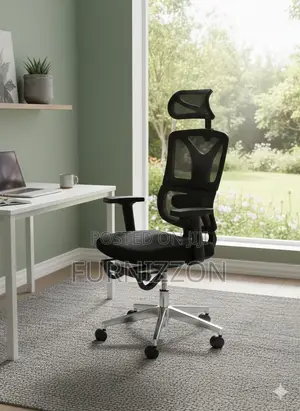 Black Mesh Office Chair With Headrest and Adjustable Height