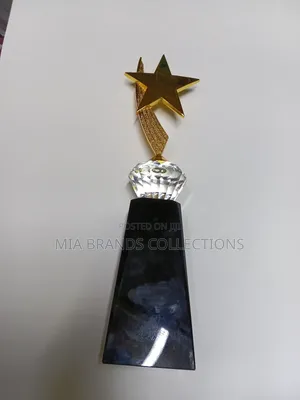 Gold Clear Crystal Star Award Trophy