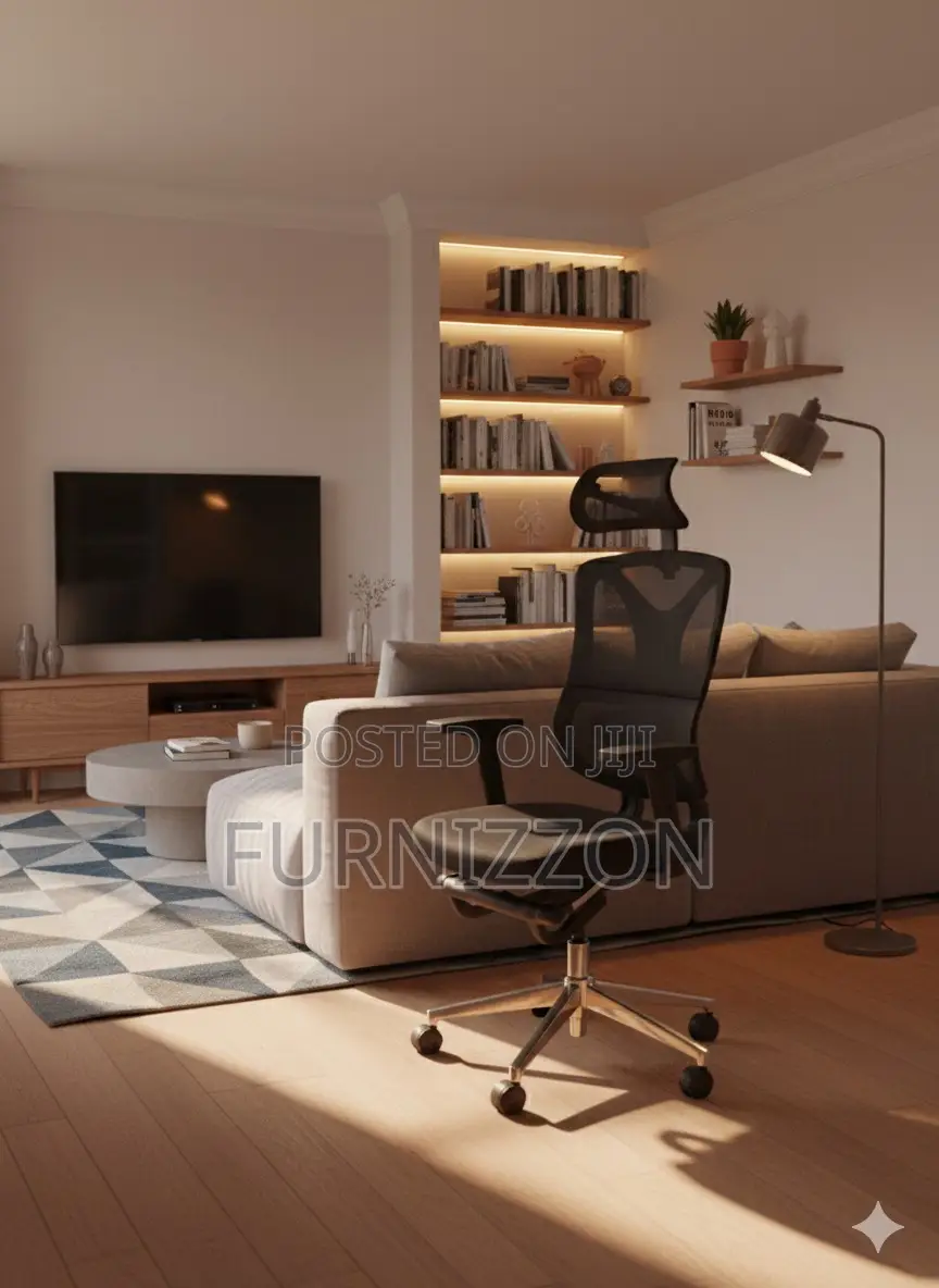 Black Mesh Office Chair With Headrest and Adjustable Seat