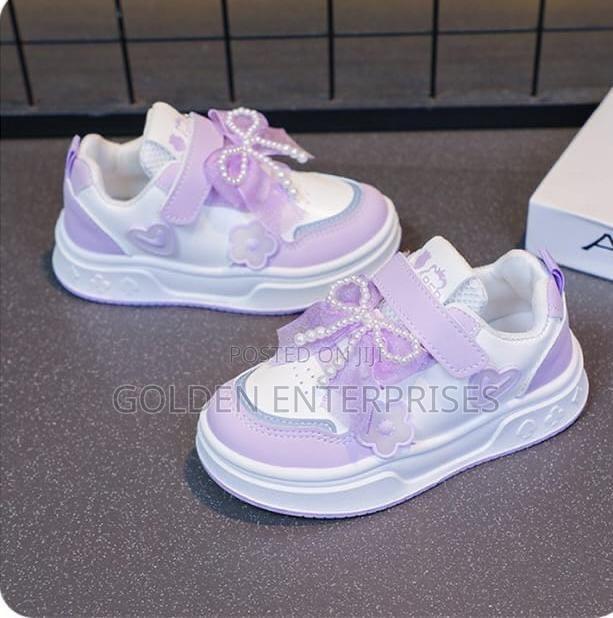 Girls Cute Pearl Bow Purple Sneakers 26-37
