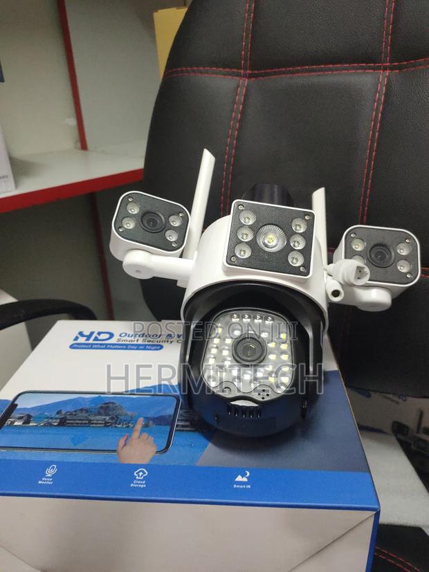 Wifi Outdoor Triple Lens CCTV Surveillance Cameras With Alarm Siren