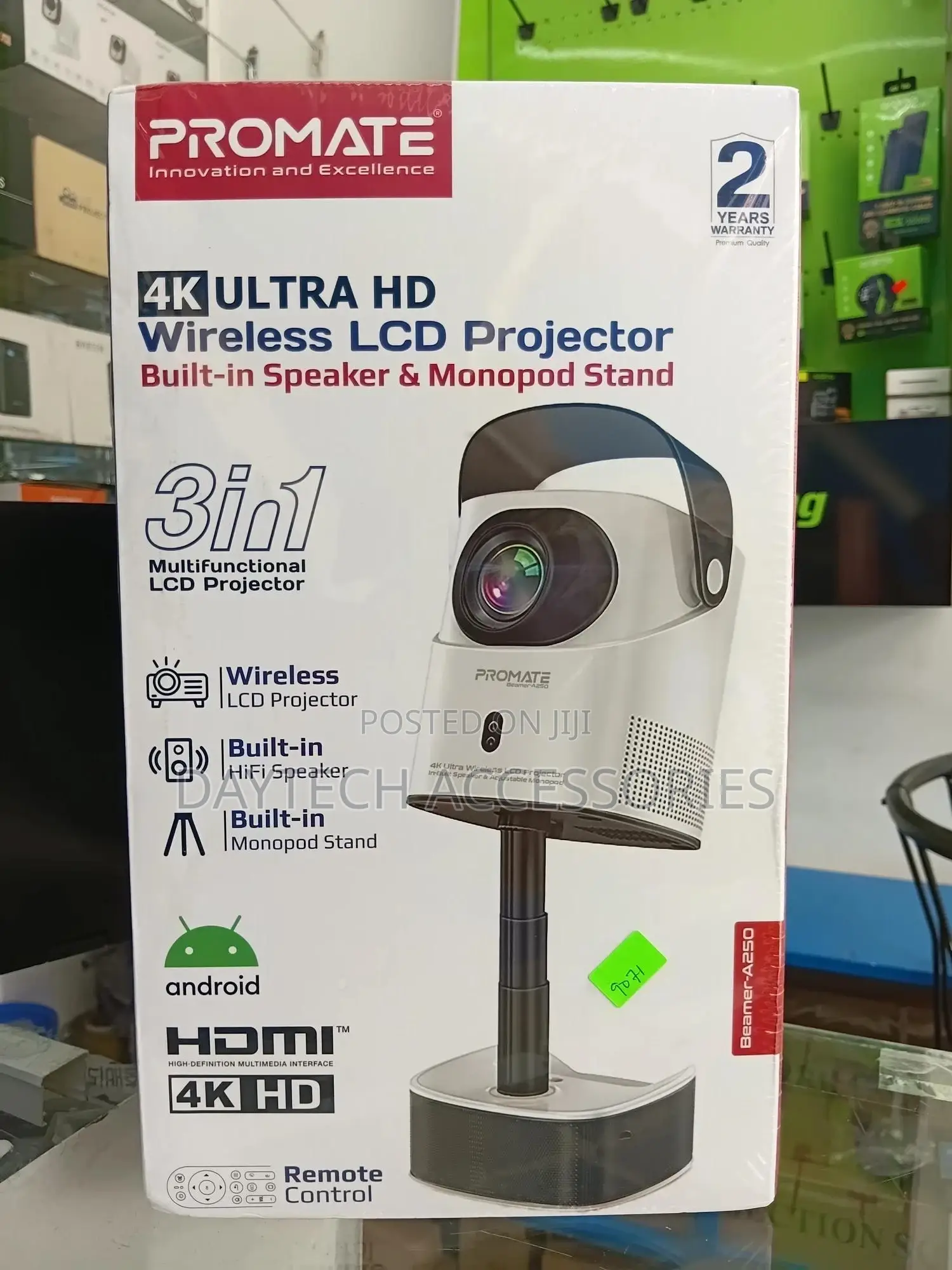 Beamer-A250 Wireless LCD Projector With Monopod Stand.