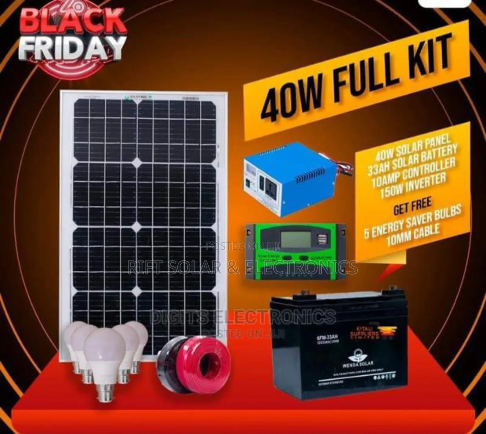 40 Watts Rift Solar Lighting Charger Kit Complete