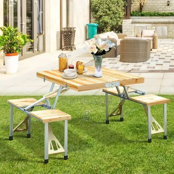 Durable Aluminum Camping Table With Integrated Benches