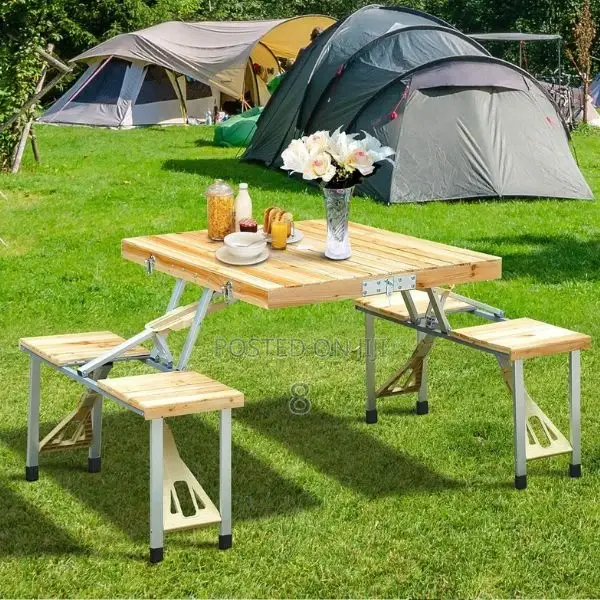 Fold-Up Picnic Table and Bench Set With Carry Handle