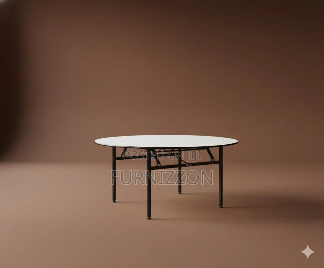 Modern 1.5 Meter Round Wooden Table With Folding Metal Legs