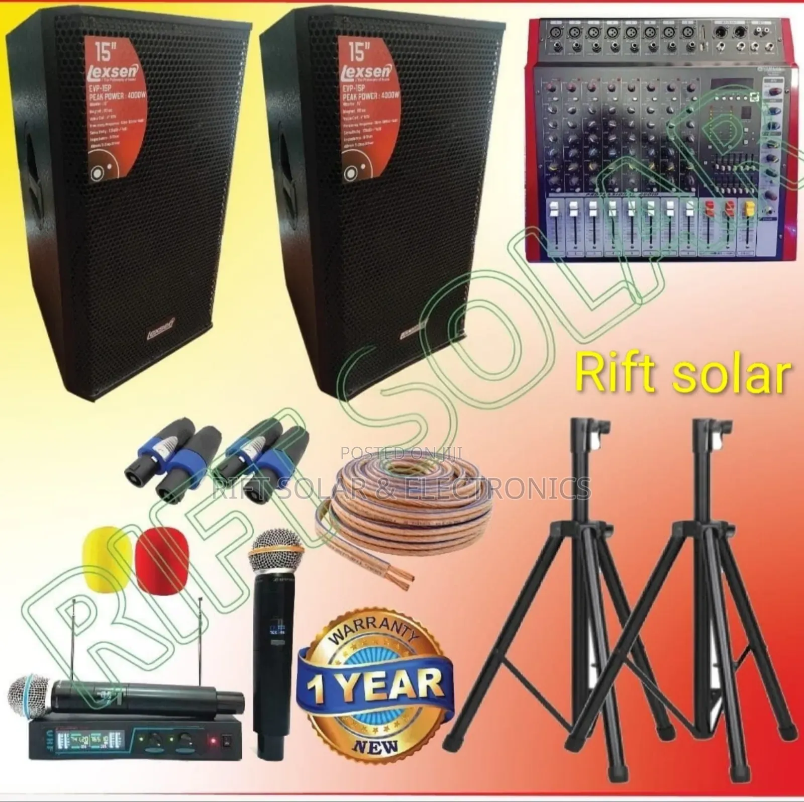 8 Channels Sound System - (2) Mid Range Speakers - Wireless Microphone