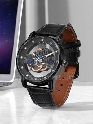 Skeleton Men Leather Battery Operated Watch