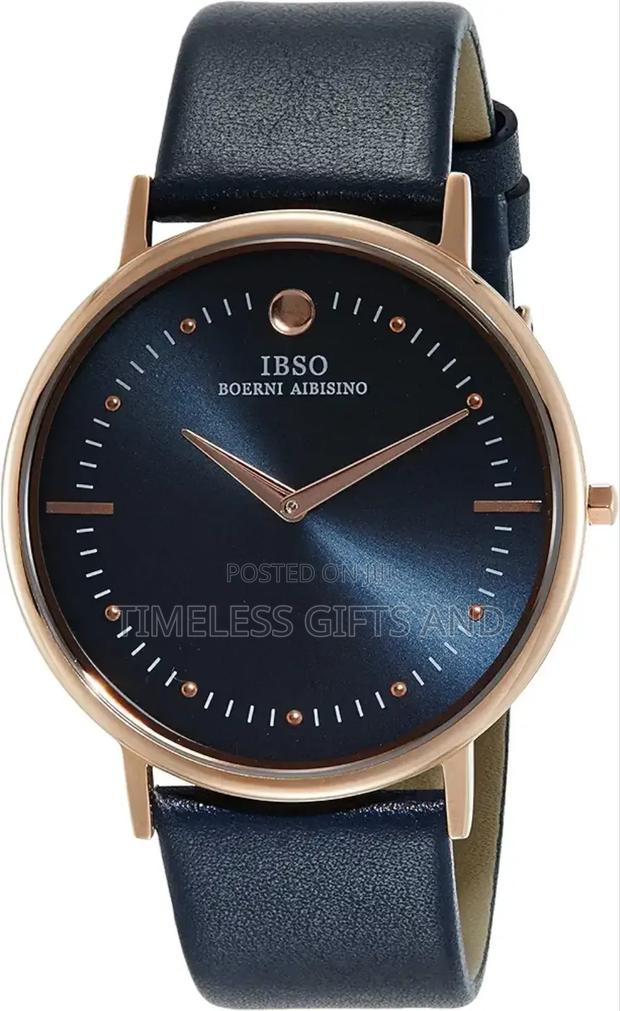 Ibso Blue Leather Men 7.5mm Ultra Thin Face Quartz Watch
